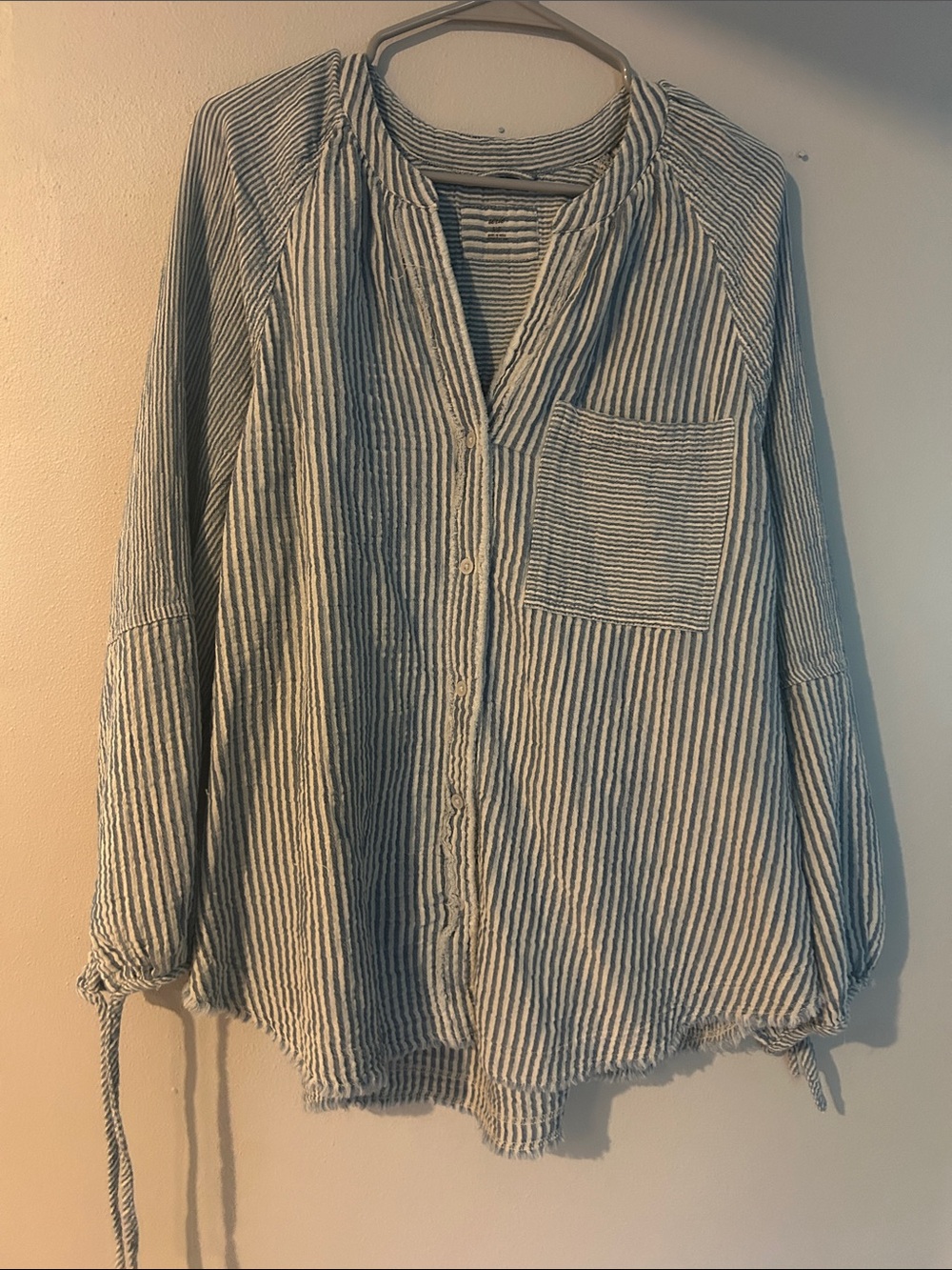 Aerie oversized Striped Button-Front Cotton Shirt - Blue & White